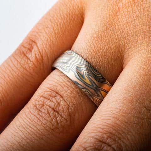Manly Woodgrain Pattern Mokume Gane Ring - Image 5