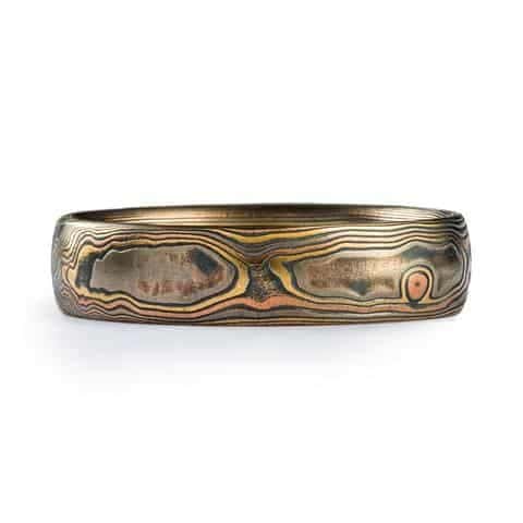 4 Color Rustic Mokume Gane Ring in Woodgrain Pattern