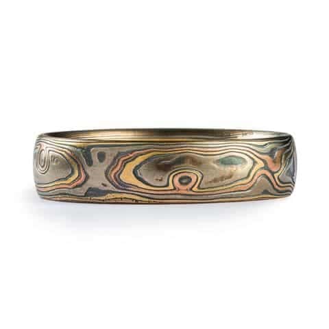 4 Color Rustic Mokume Gane Ring in Woodgrain Pattern - Image 2