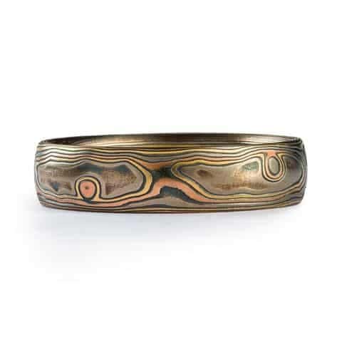 4 Color Rustic Mokume Gane Ring in Woodgrain Pattern - Image 3