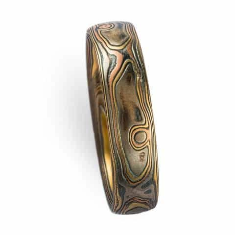 4 Color Rustic Mokume Gane Ring in Woodgrain Pattern - Image 4