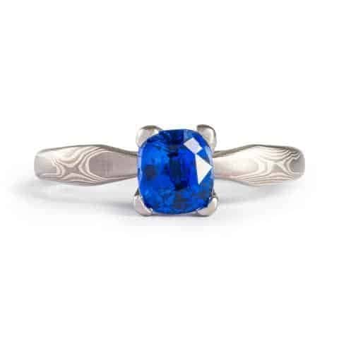 Sophisticated Mokume Gane Wedding Set with Diamonds & Sapphires - Image 2