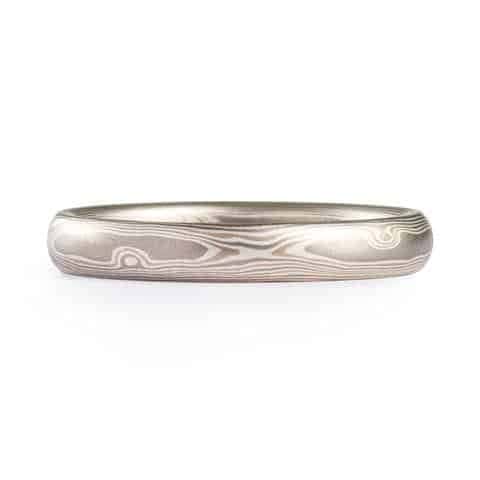 Sophisticated Mokume Gane Wedding Set with Diamonds & Sapphires - Image 3