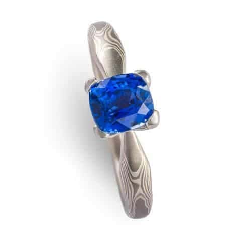 Sophisticated Mokume Gane Wedding Set with Diamonds & Sapphires - Image 5