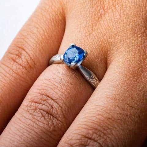 Sophisticated Mokume Gane Wedding Set with Diamonds & Sapphires - Image 9