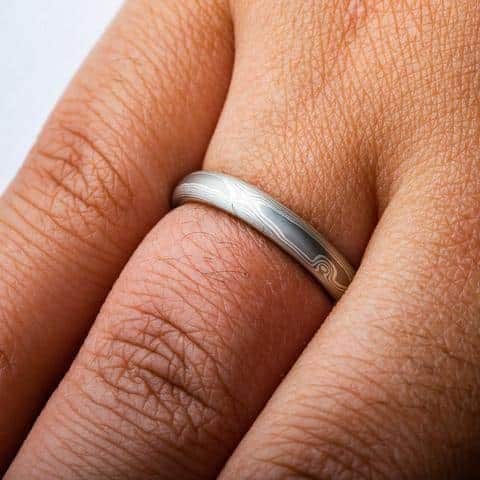 Sophisticated Mokume Gane Wedding Set with Diamonds & Sapphires - Image 10