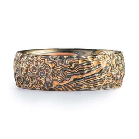 Mokume Gane Ring in Twist/Droplet Pattern with Hammered Finish - Image 2