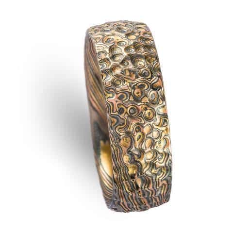 Mokume Gane Ring in Twist/Droplet Pattern with Hammered Finish - Image 4