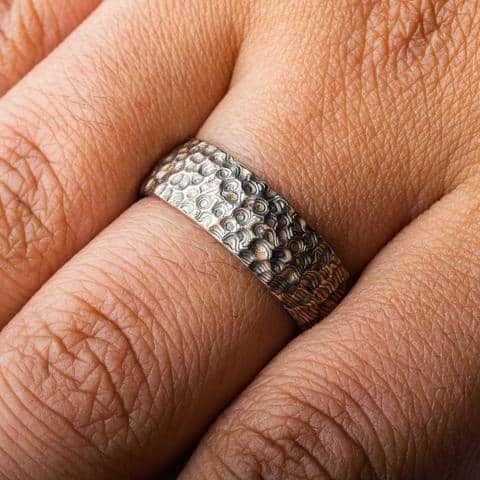 Mokume Gane Ring in Twist/Droplet Pattern with Hammered Finish - Image 5