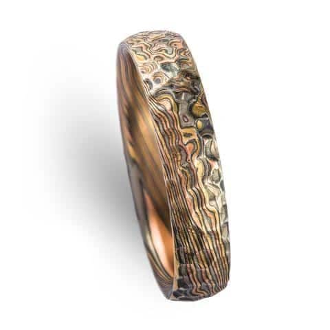 Rugged Mokume Band Set with Hammered Finish - Image 5