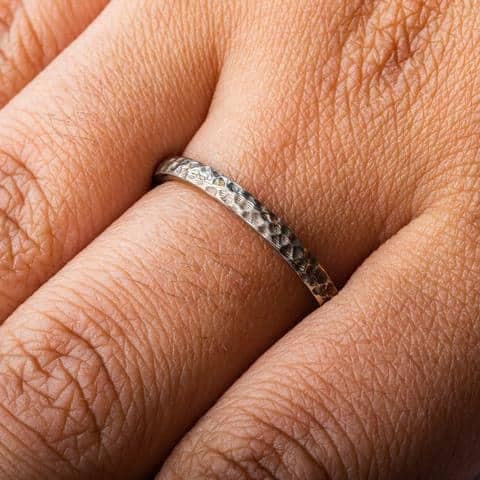 Rugged Mokume Band Set with Hammered Finish - Image 6
