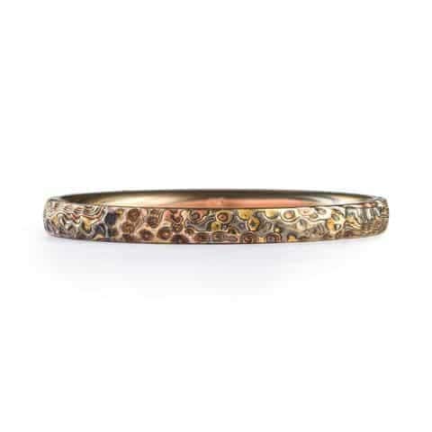 Dainty Earthen Mokume Ring with Hammered Finish - Image 2