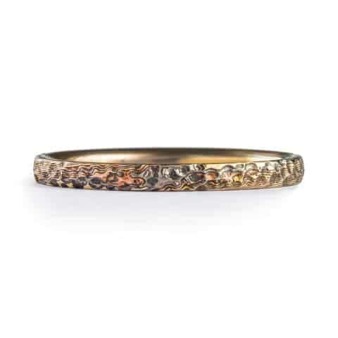 Dainty Earthen Mokume Ring with Hammered Finish - Image 3