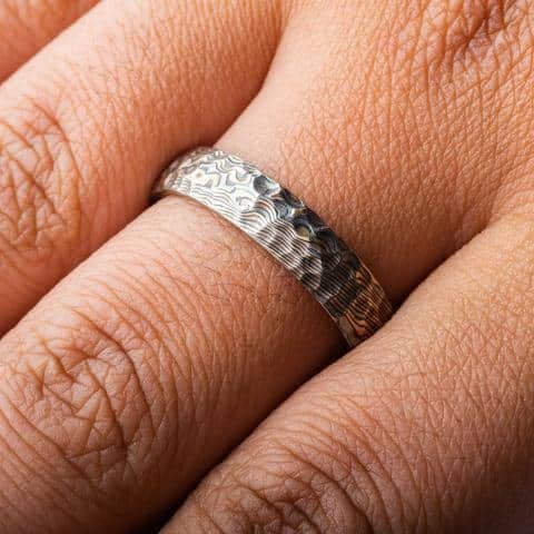 Riverbed Mokume Gane Ring with Hammered Finish - Image 5