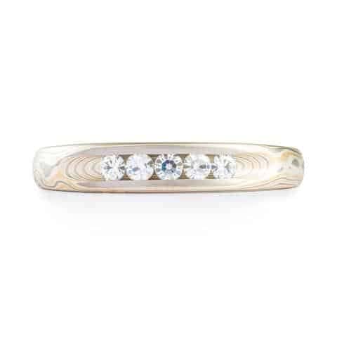Radiant Woodgrain Pattern Wedding Set with Channel Set Moissanites - Image 2