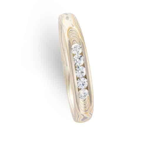 Radiant Woodgrain Pattern Wedding Set with Channel Set Moissanites - Image 3
