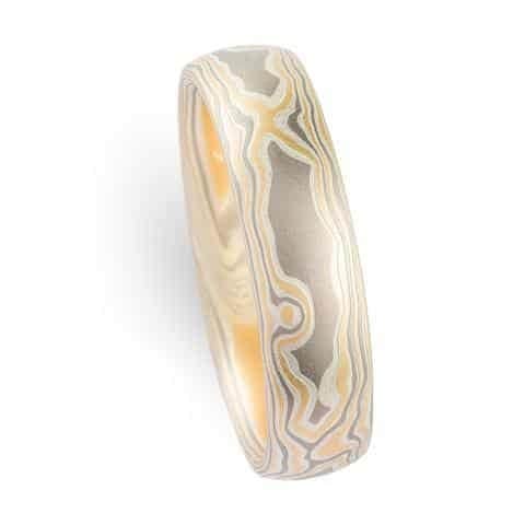 Radiant Woodgrain Pattern Wedding Set with Channel Set Moissanites - Image 5