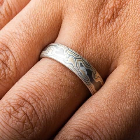 Radiant Woodgrain Pattern Wedding Set with Channel Set Moissanites - Image 7