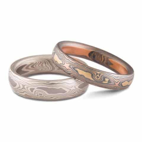 Woodgrain Wedding Band Set in Firestorm and Smoke Palettes