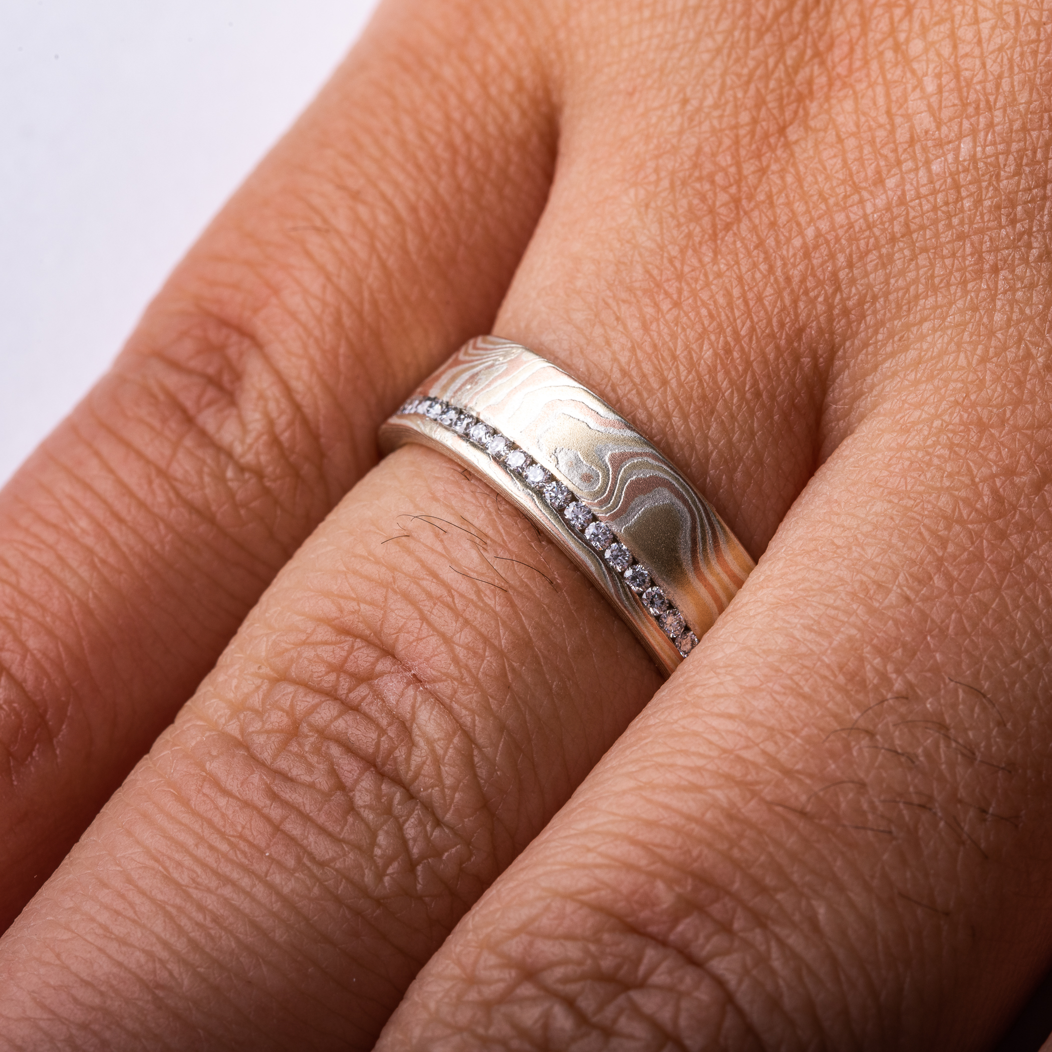 Mokume Gane Eternity Band with Diamonds - Image 5