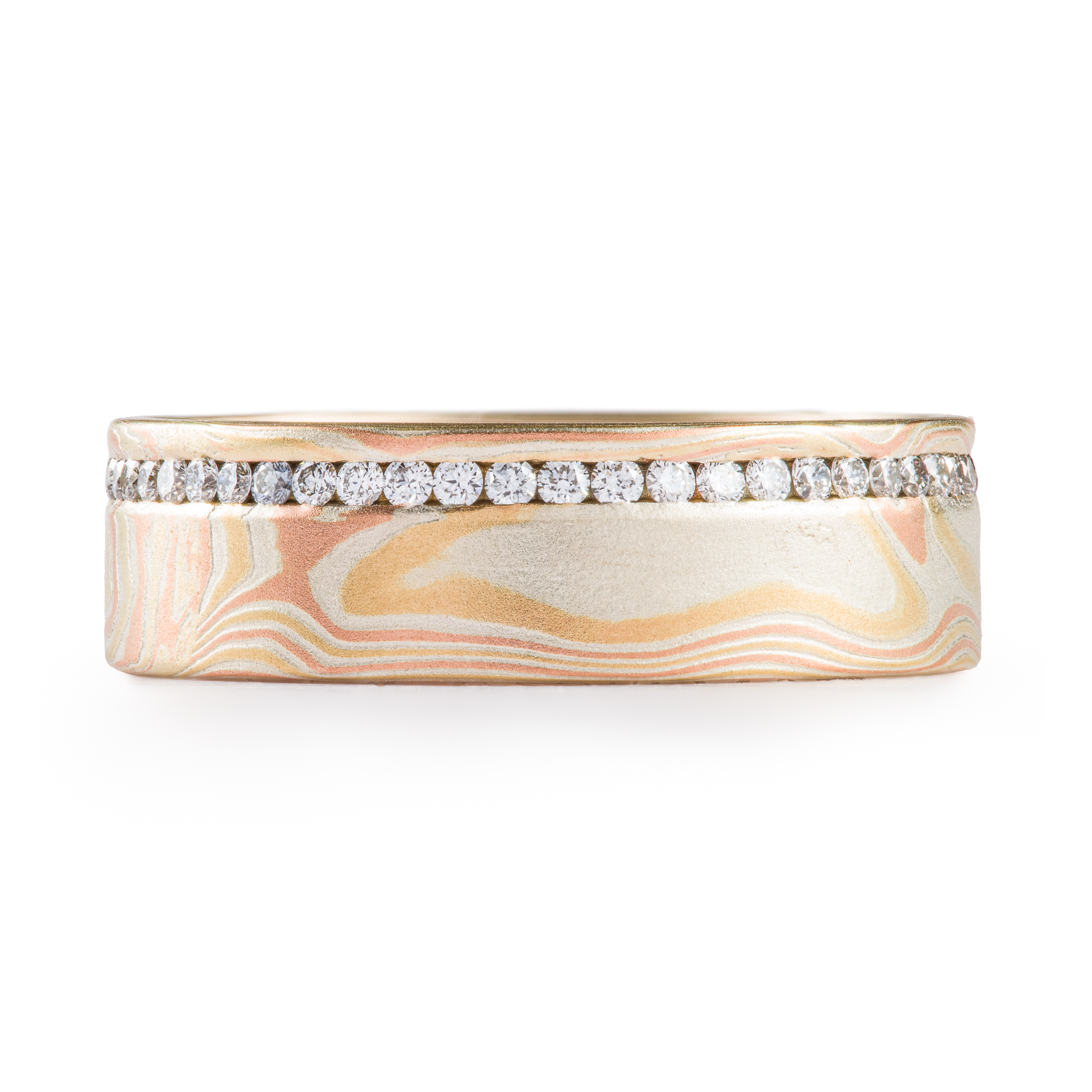 Mokume Gane Eternity Band with Diamonds - Image 3