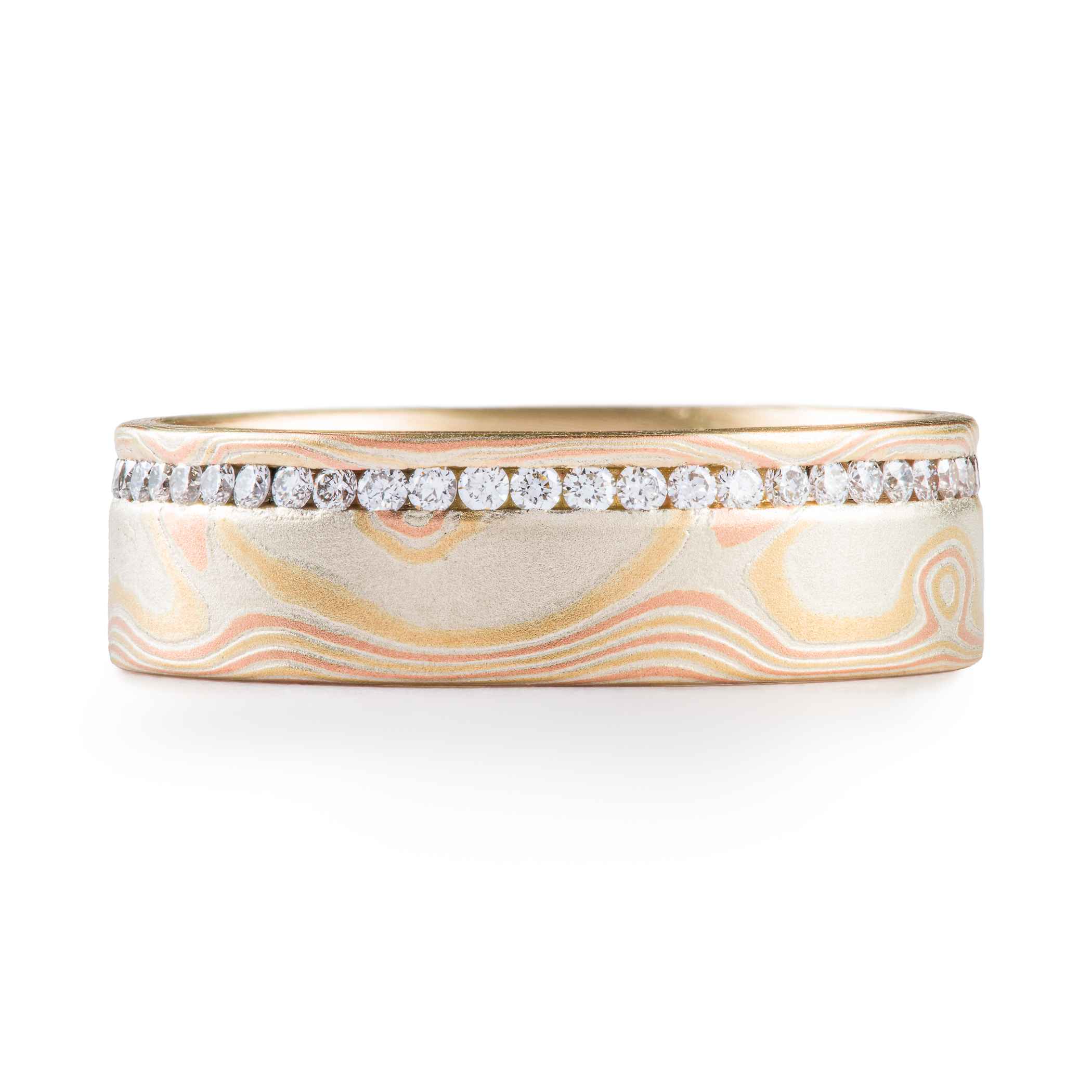 Mokume Gane Eternity Band with Diamonds - Image 2