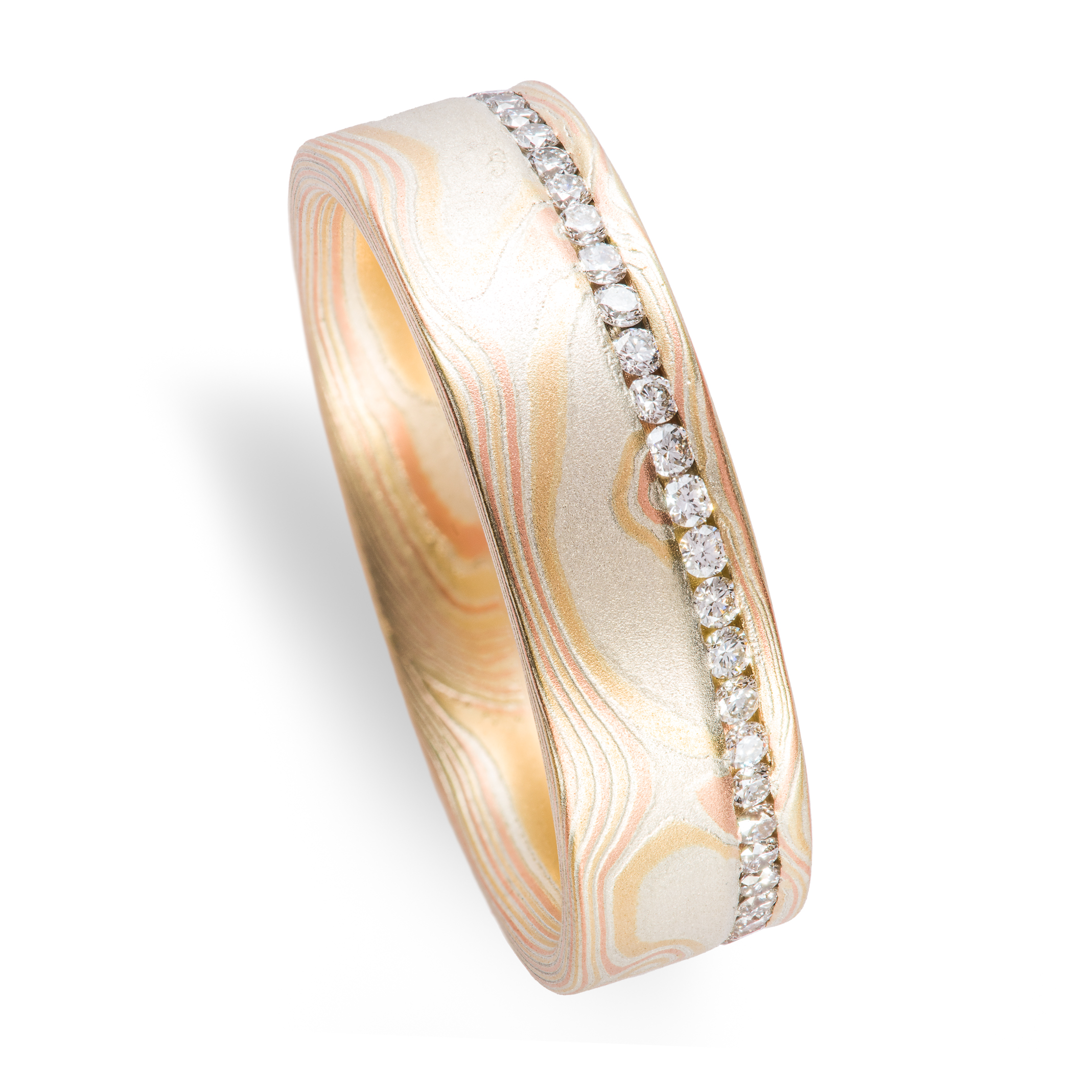 Mokume Gane Eternity Band with Diamonds - Image 4