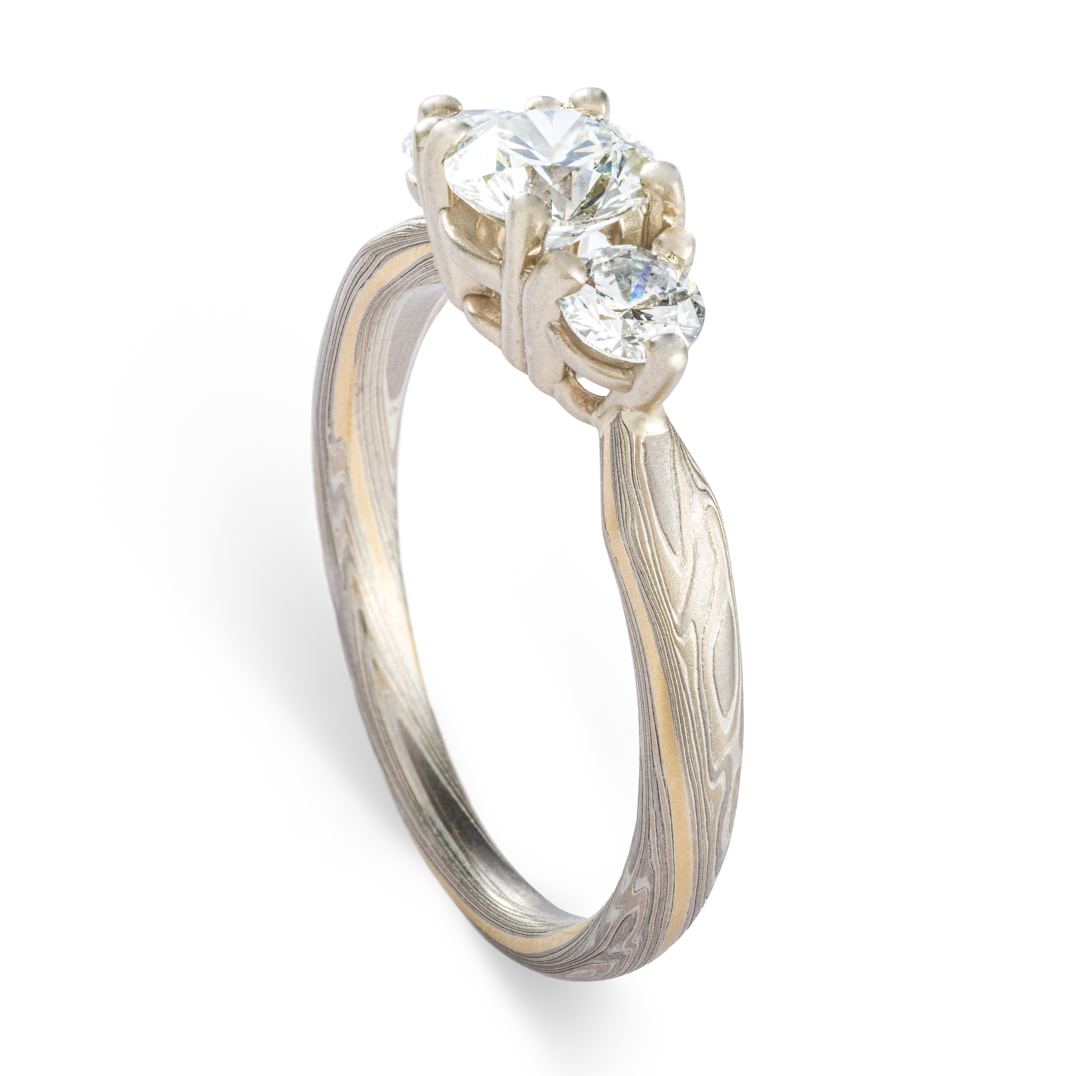 Mokume Gane Engagement Ring with Diamonds - Image 3