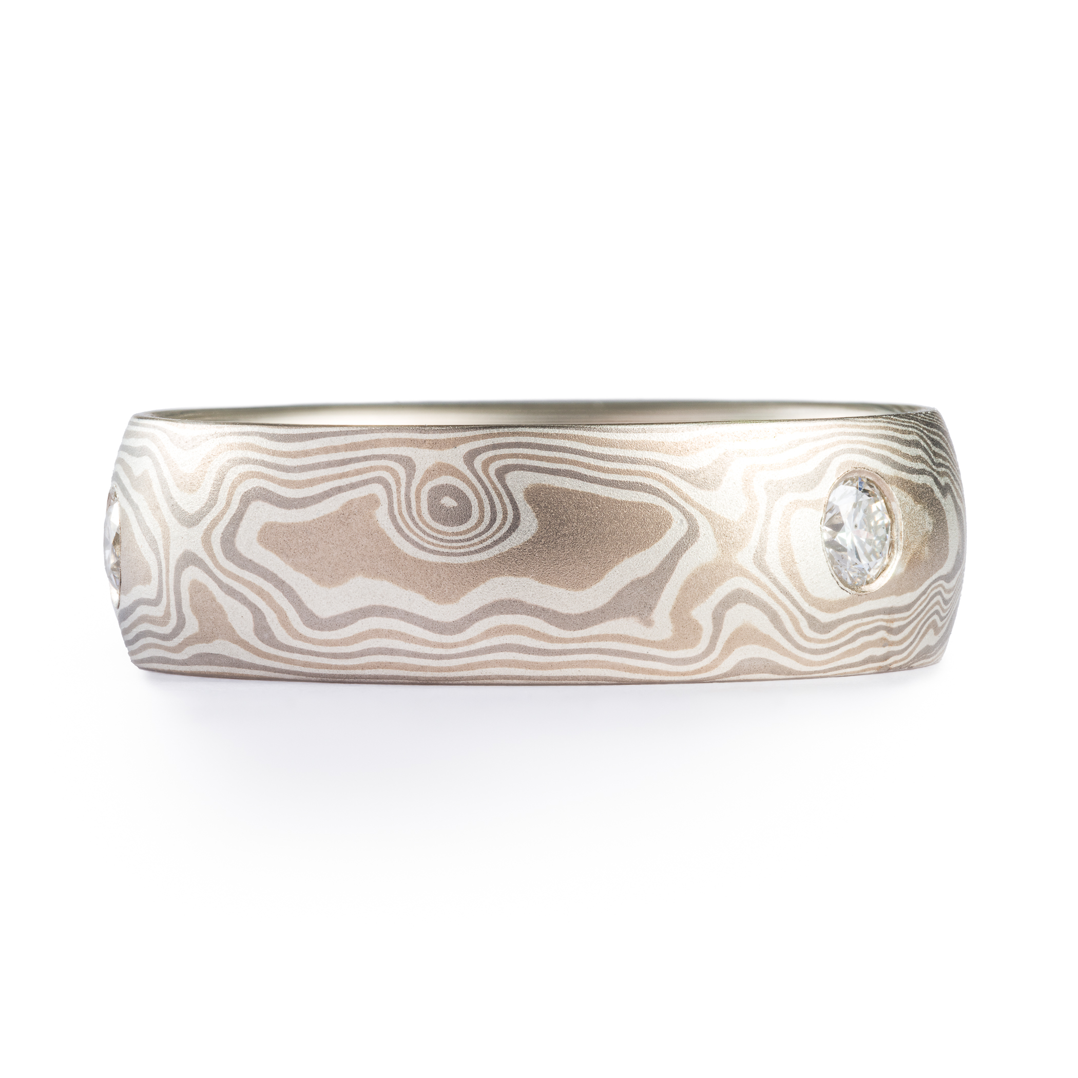 Elegant Mokume Gane Wedding Ring with Sapphires - Image 2