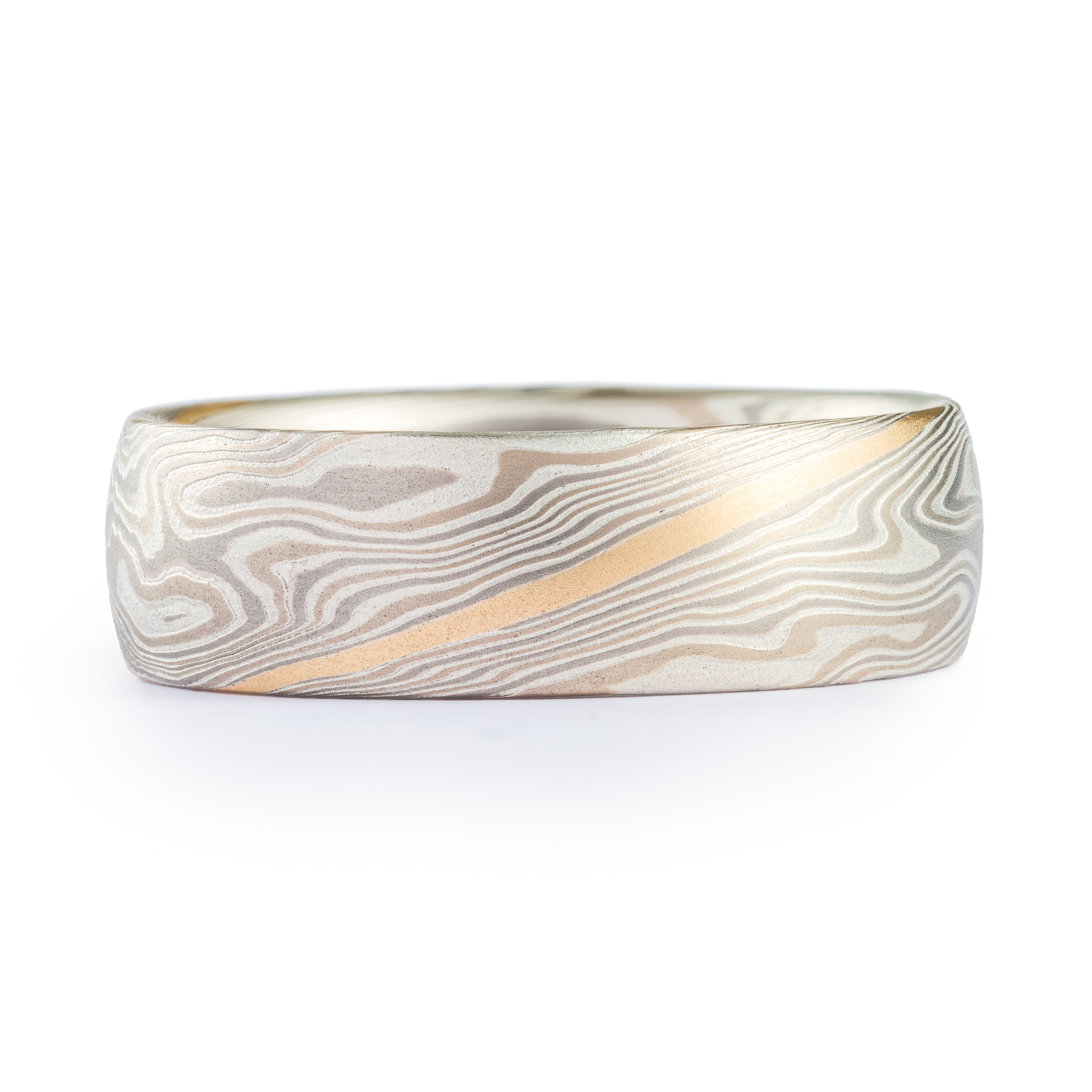 Vintage Elegance Mokume Gane Wedding Band with Diamond - Image 3