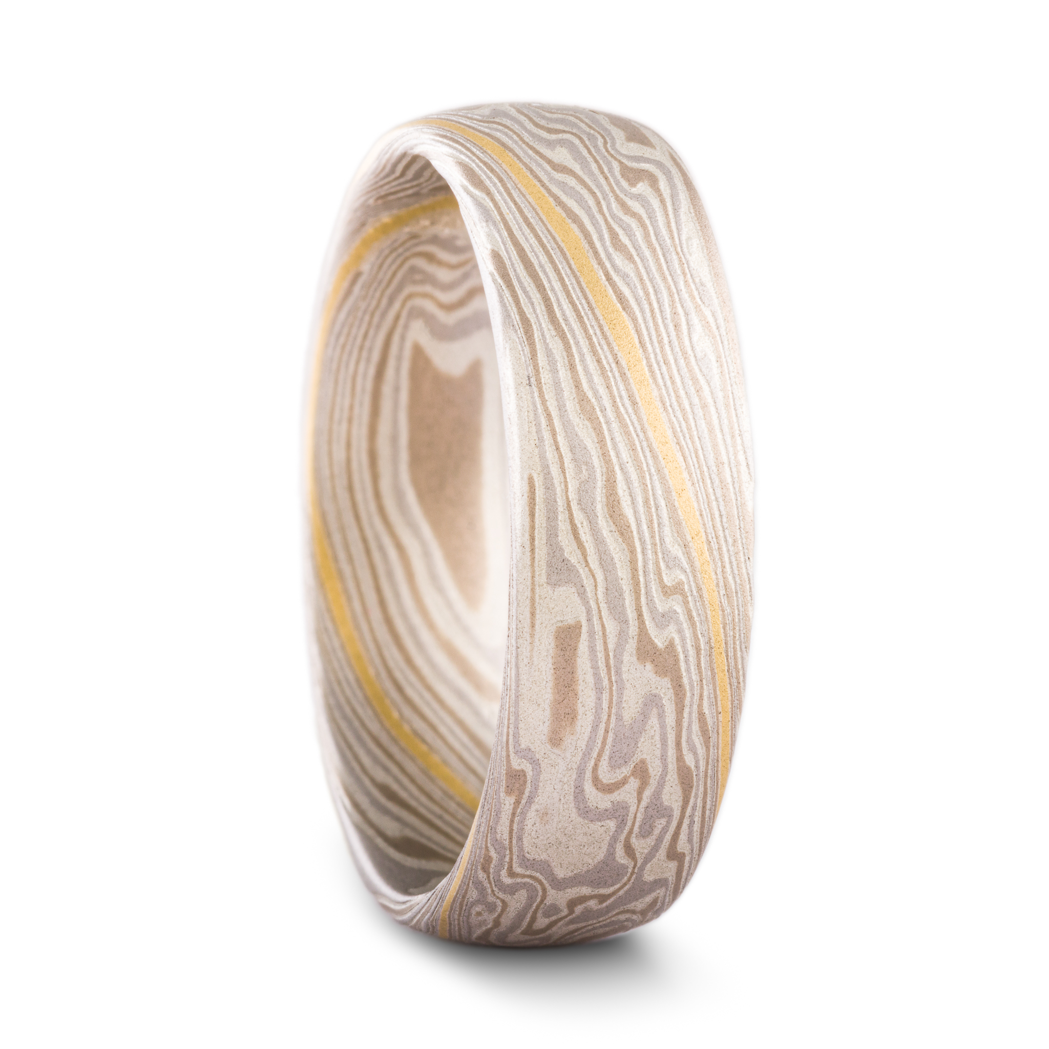 Unique 18k Gold Stratum Mokume Wedding Band - Image 4