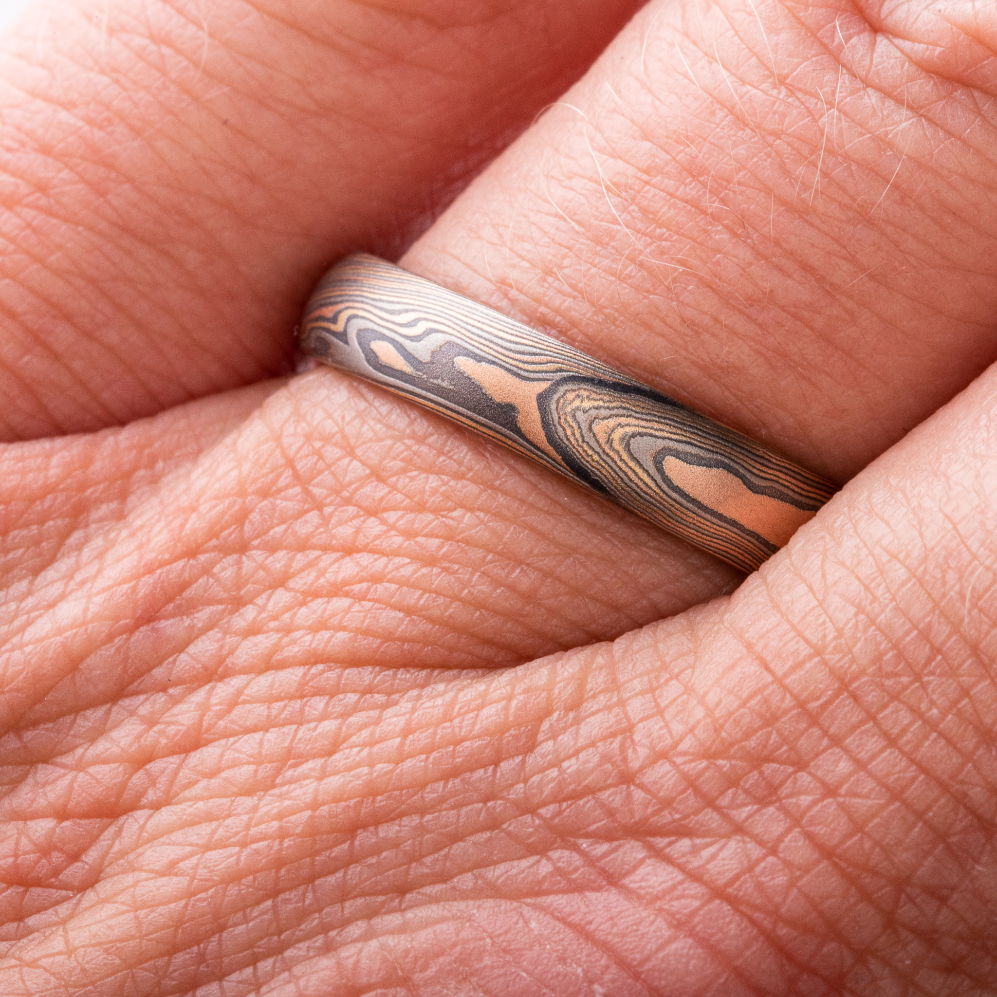 Artisan Mokume Ring Wedding Band in Twist Pattern - Image 5