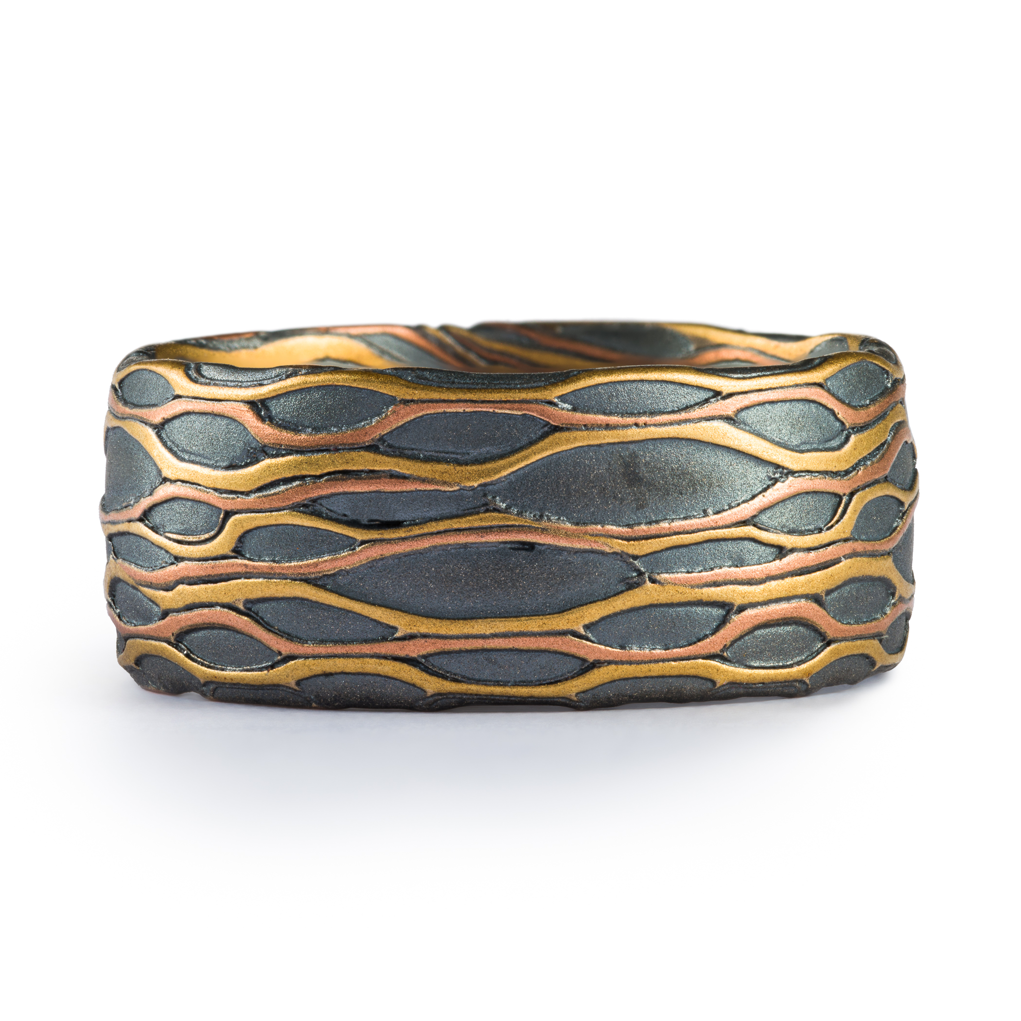 completely custom designed arn krebs mokume gane pattern, this pattern was inspired by a cholla cactus