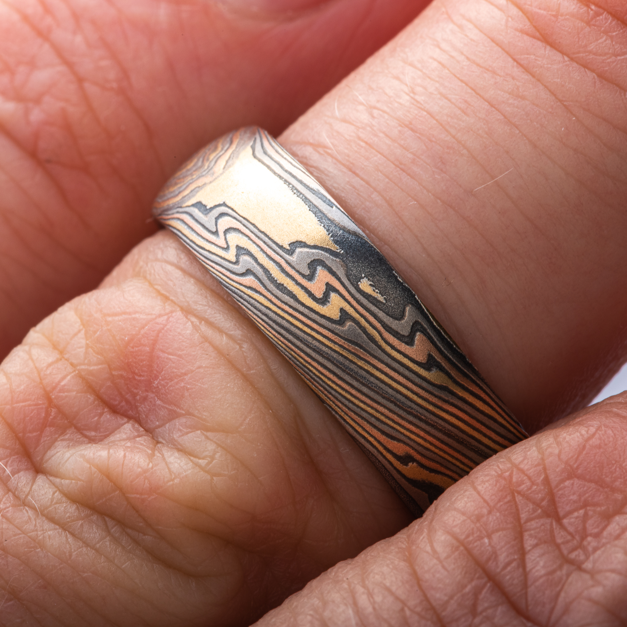 Bold Nature Inspired Mokume Wedding Band - Image 5