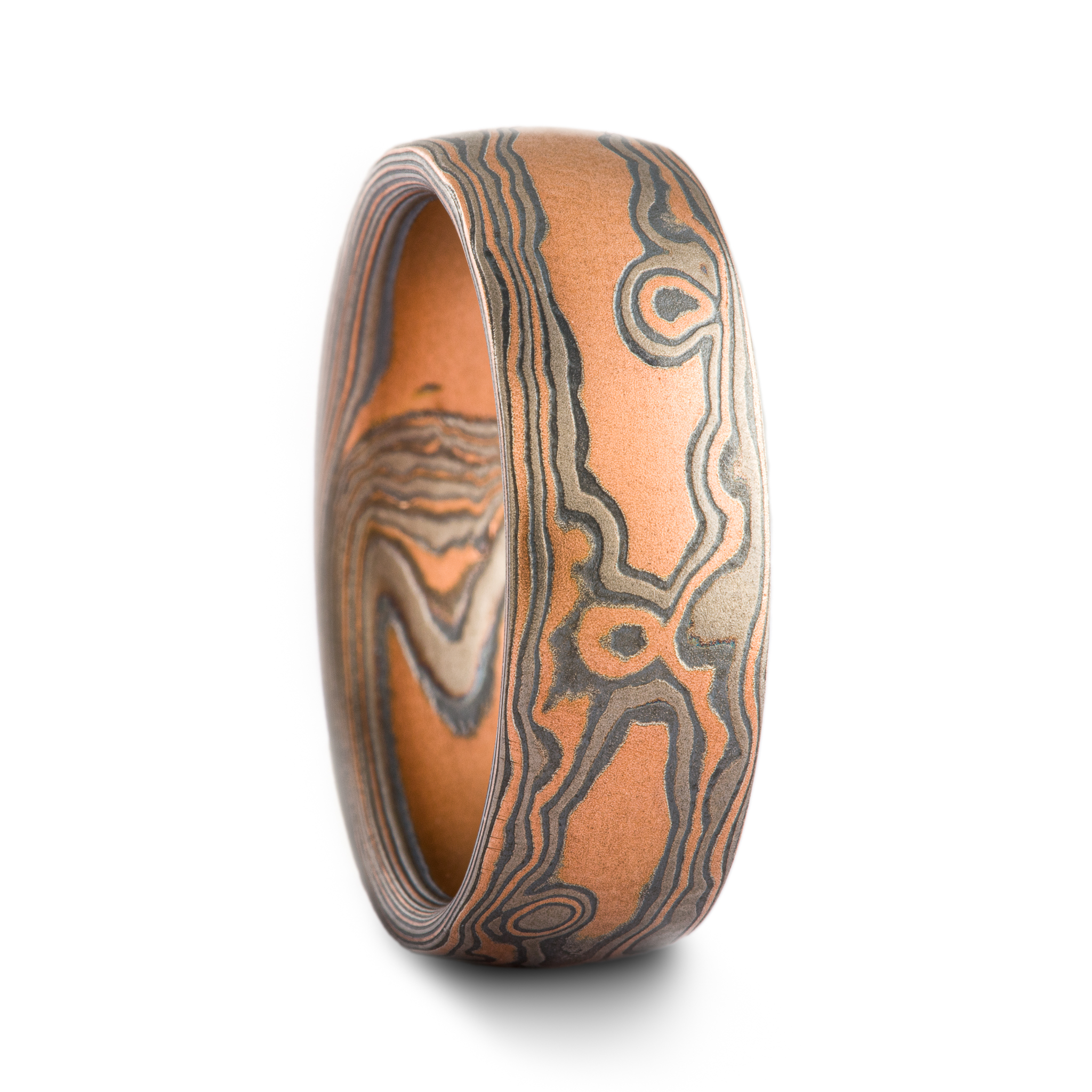 Rugged Mokume Woodgrain Ring in Embers Palette - Image 4