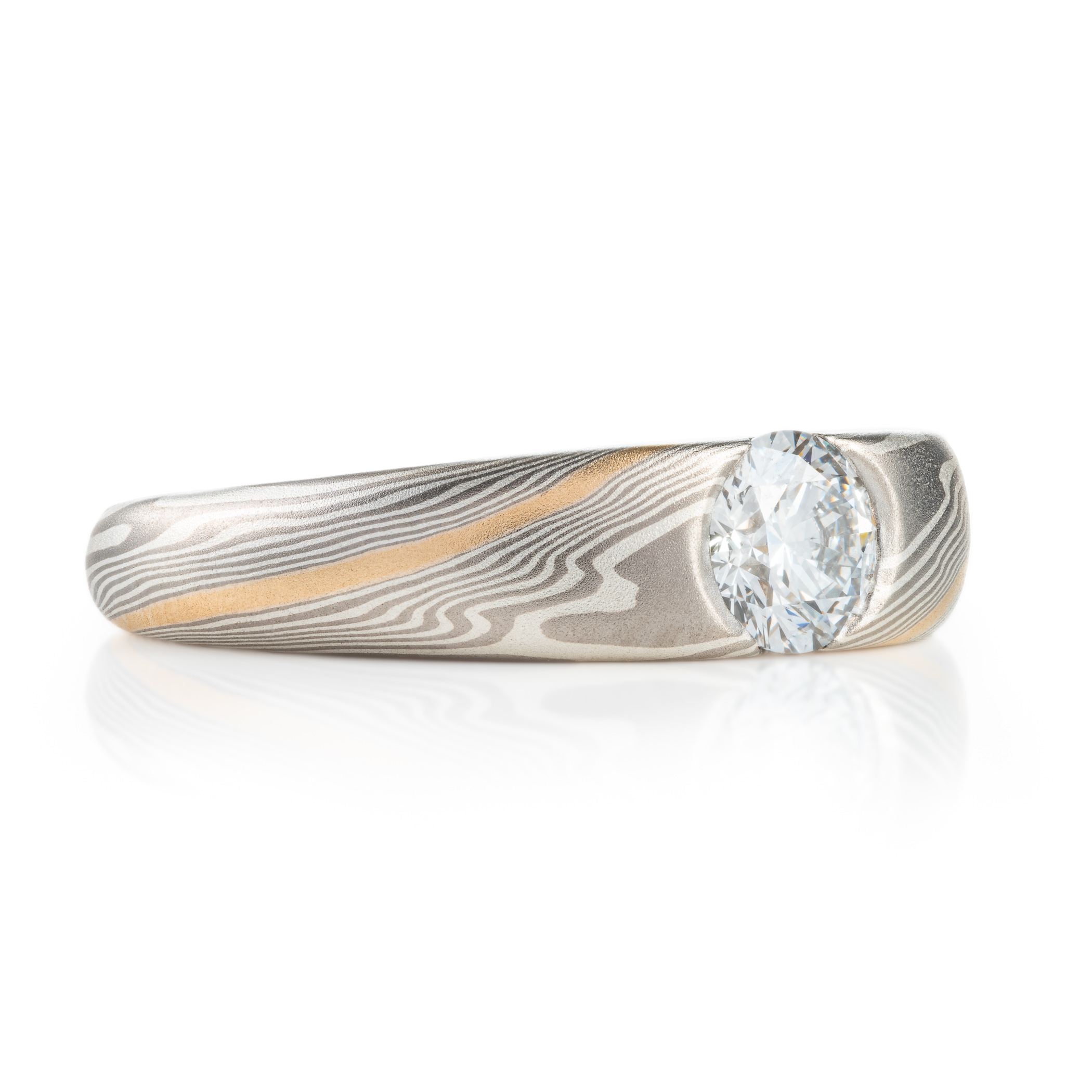 Classic Diamond Cathedral Mokume Ring - Image 2