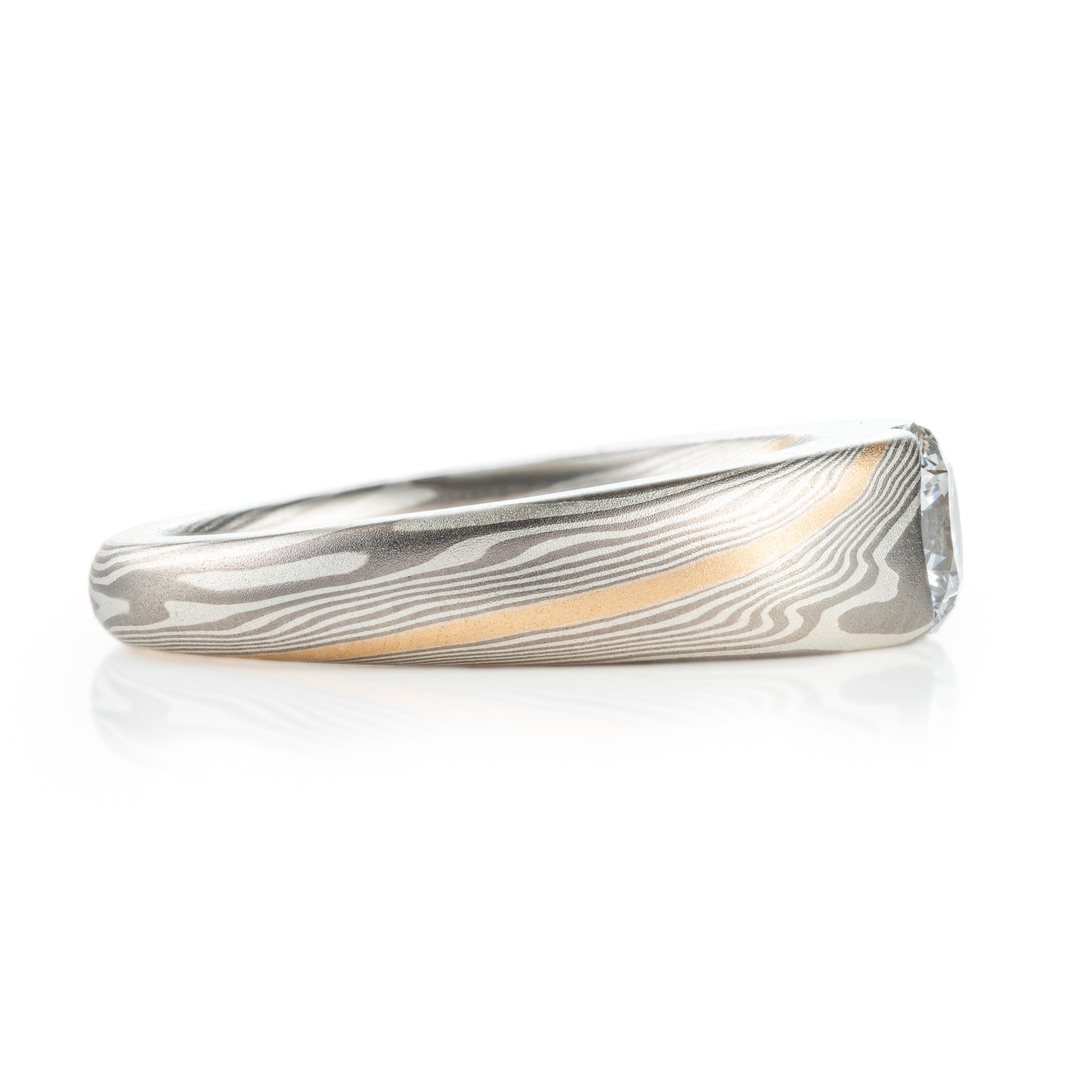 Classic Diamond Cathedral Mokume Ring - Image 3