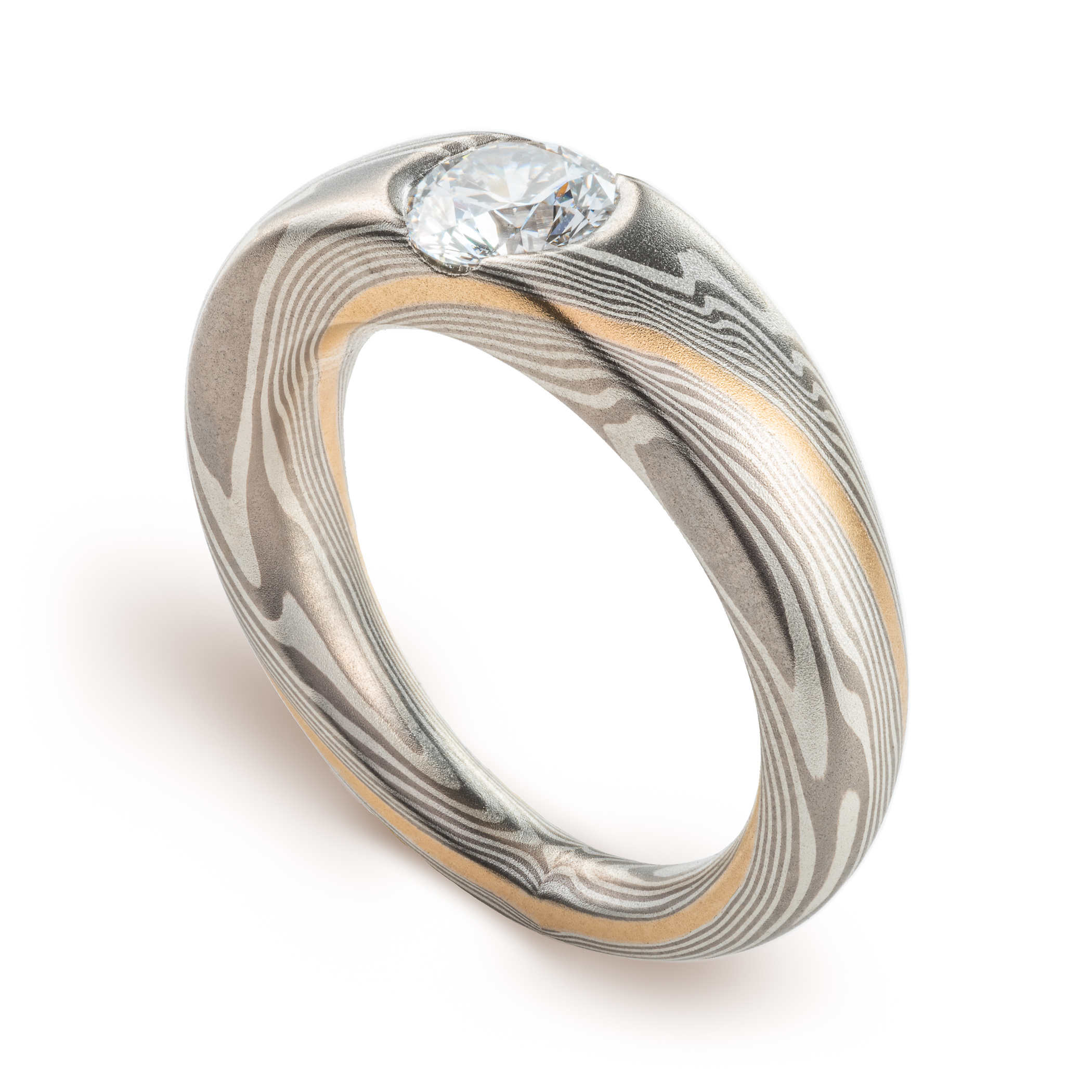 Classic Diamond Cathedral Mokume Ring - Image 5