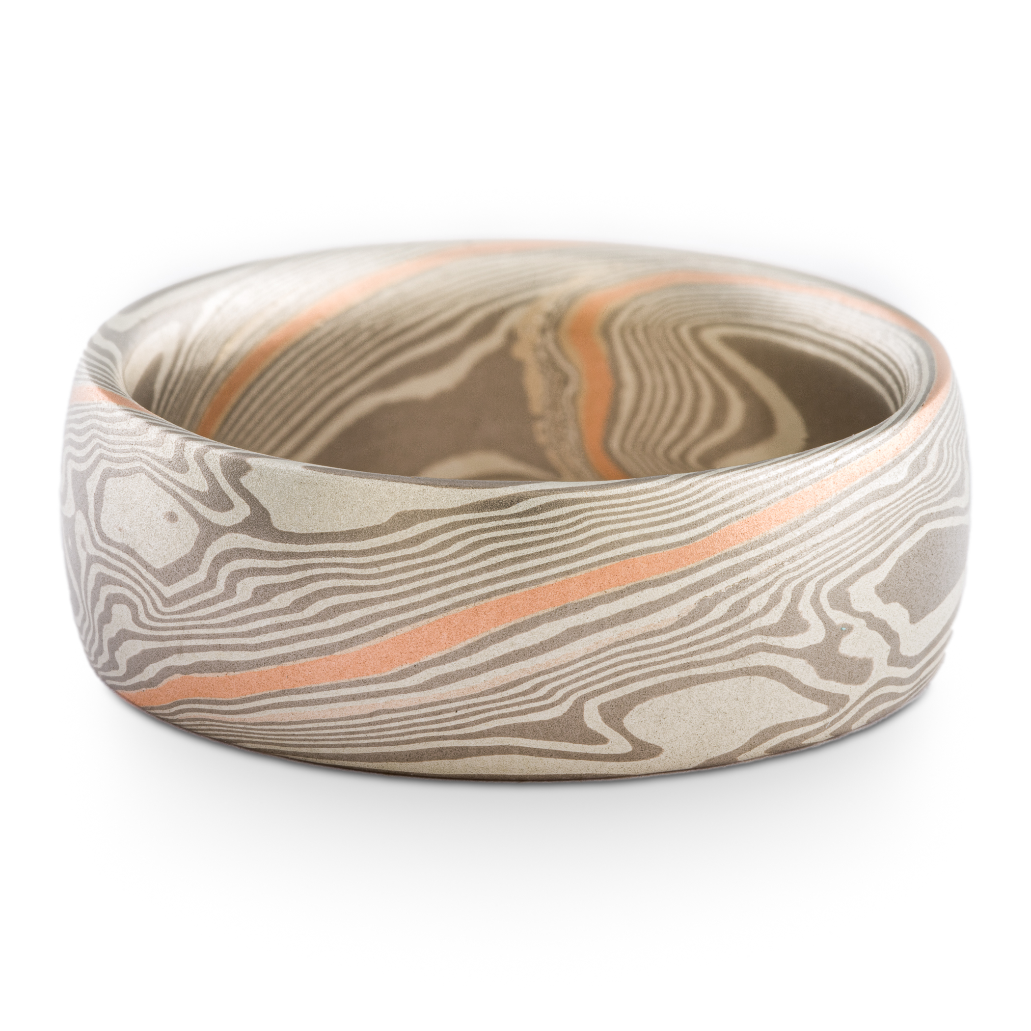 Breezy Mokume Wedding Band with 18k Red Gold Stratum