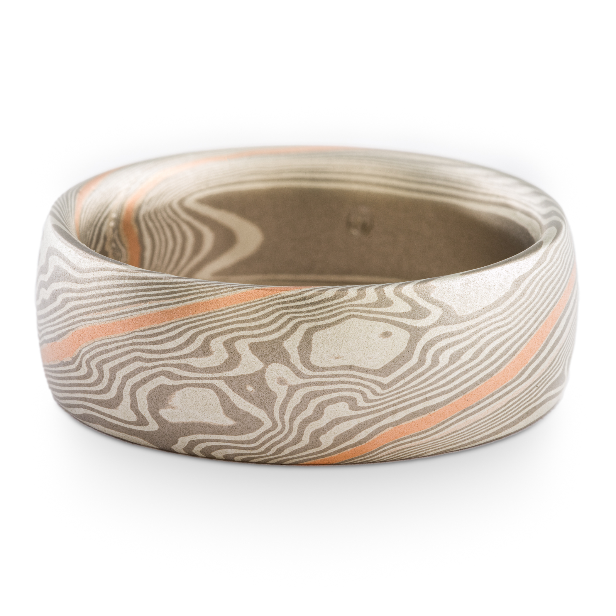 Breezy Mokume Wedding Band with 18k Red Gold Stratum - Image 2