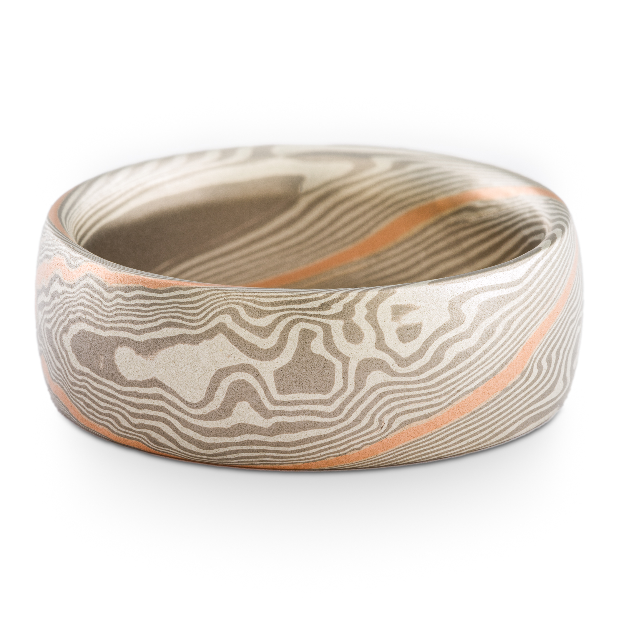 Breezy Mokume Wedding Band with 18k Red Gold Stratum - Image 3