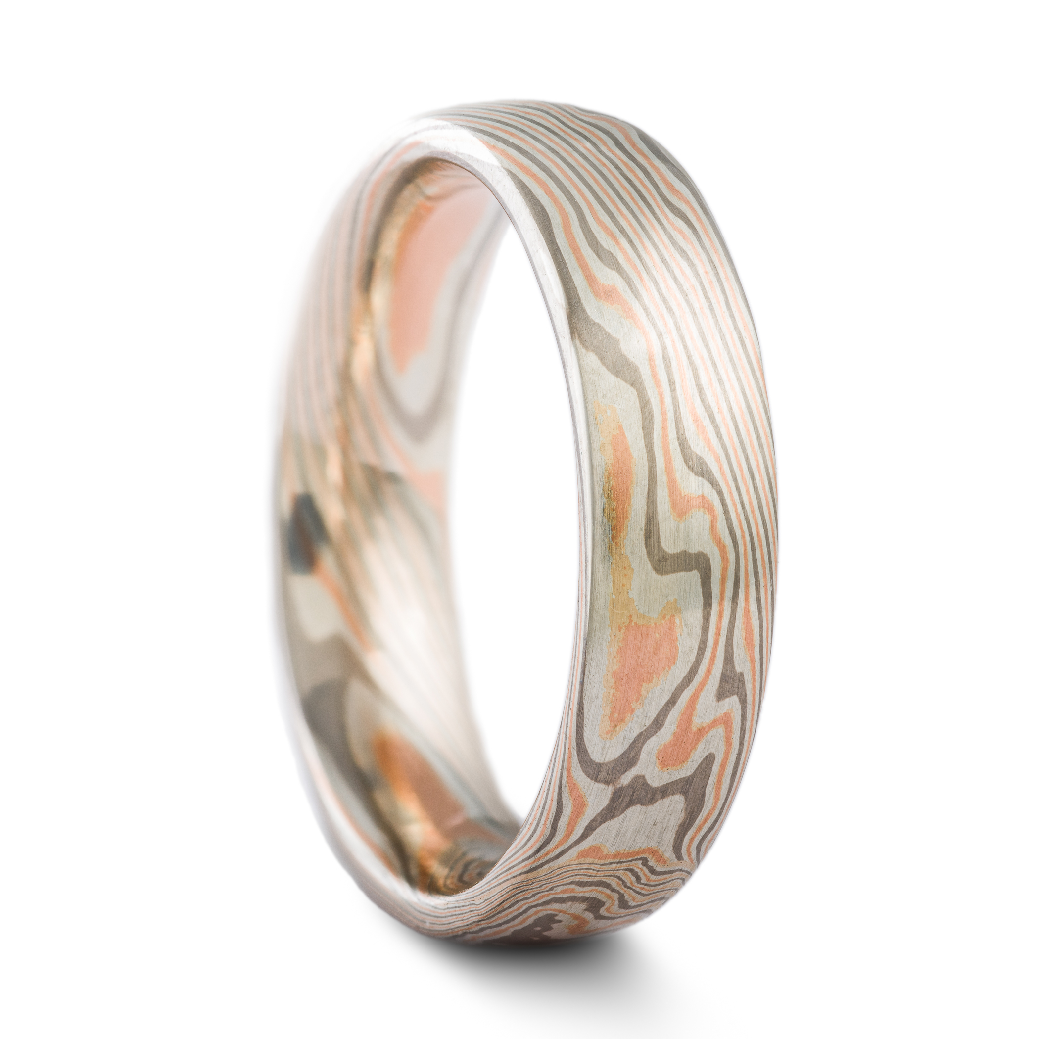 Organic Mokume Gane Wedding Band or Ring in Twist Pattern and Embers Palette - Image 4