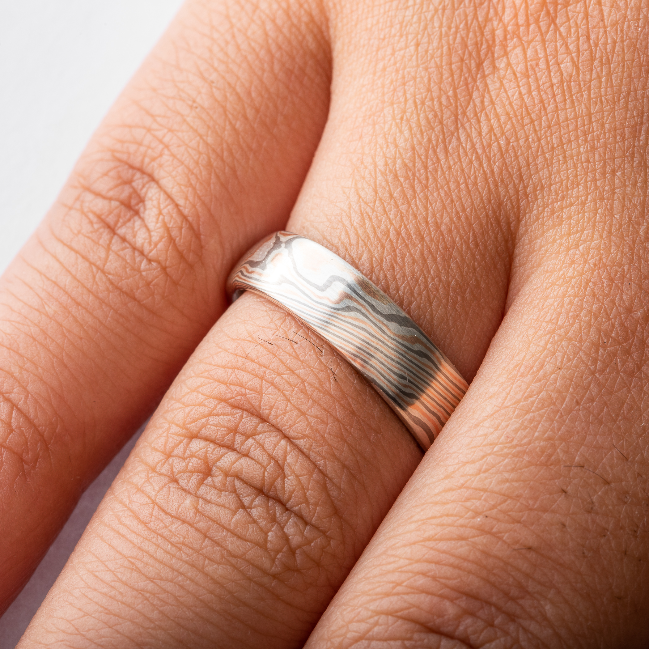 Organic Mokume Gane Wedding Band or Ring in Twist Pattern and Embers Palette - Image 5