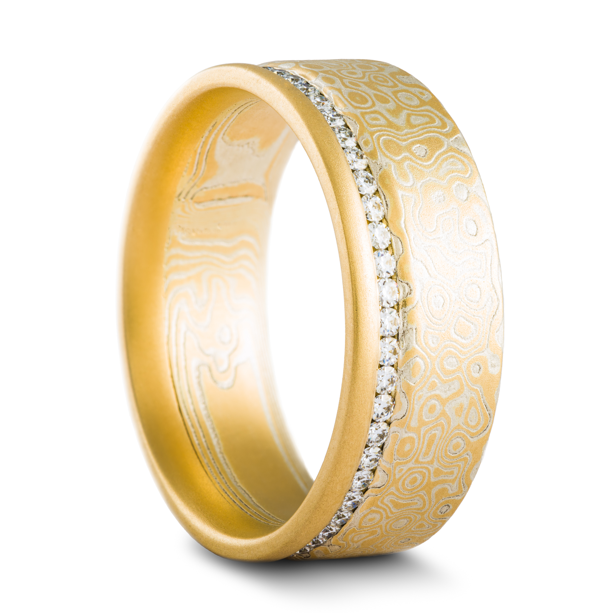Mokume Gane Ring with Channel Set Diamonds - Image 4