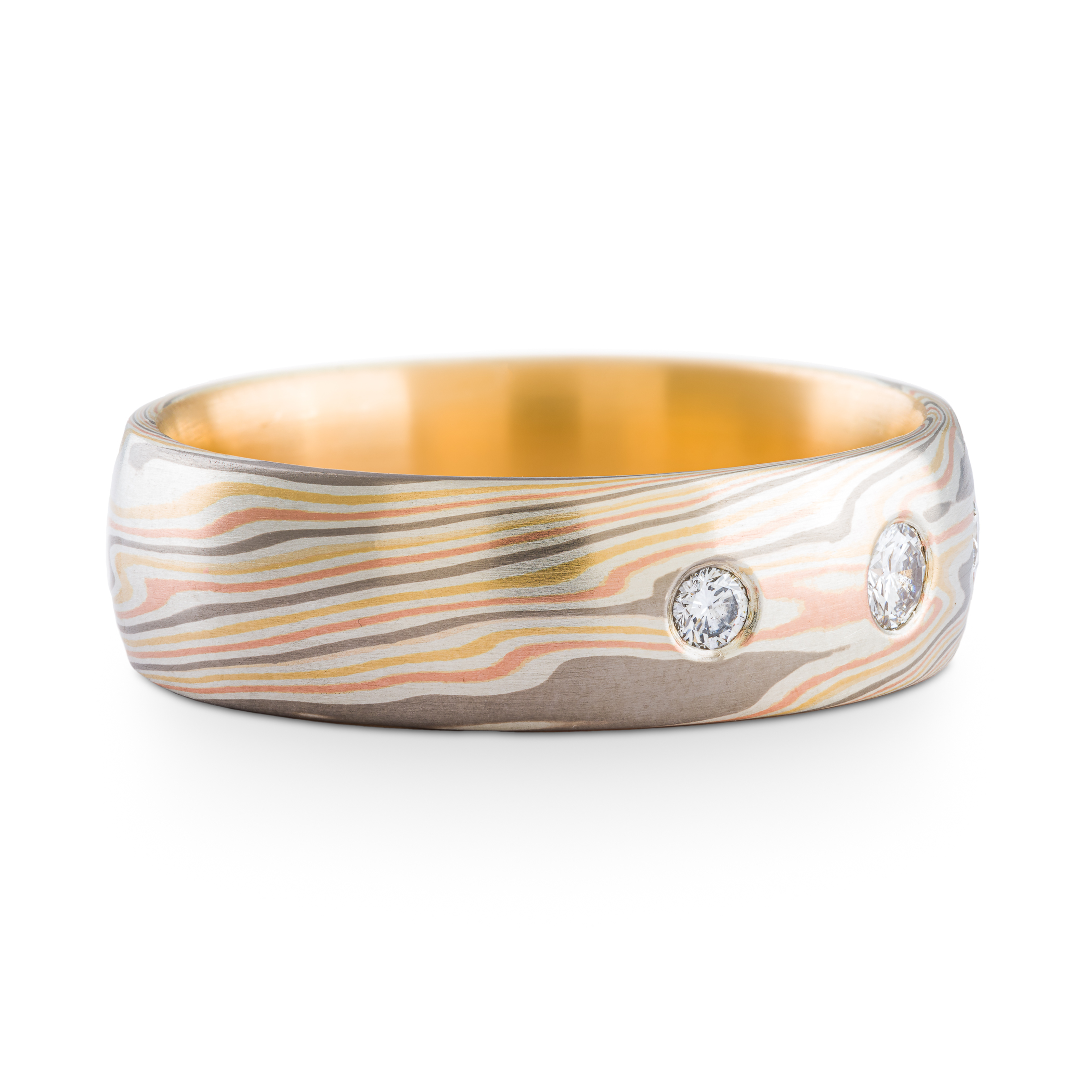 Classic Mokume Ring with Flush Set Diamonds - Image 2