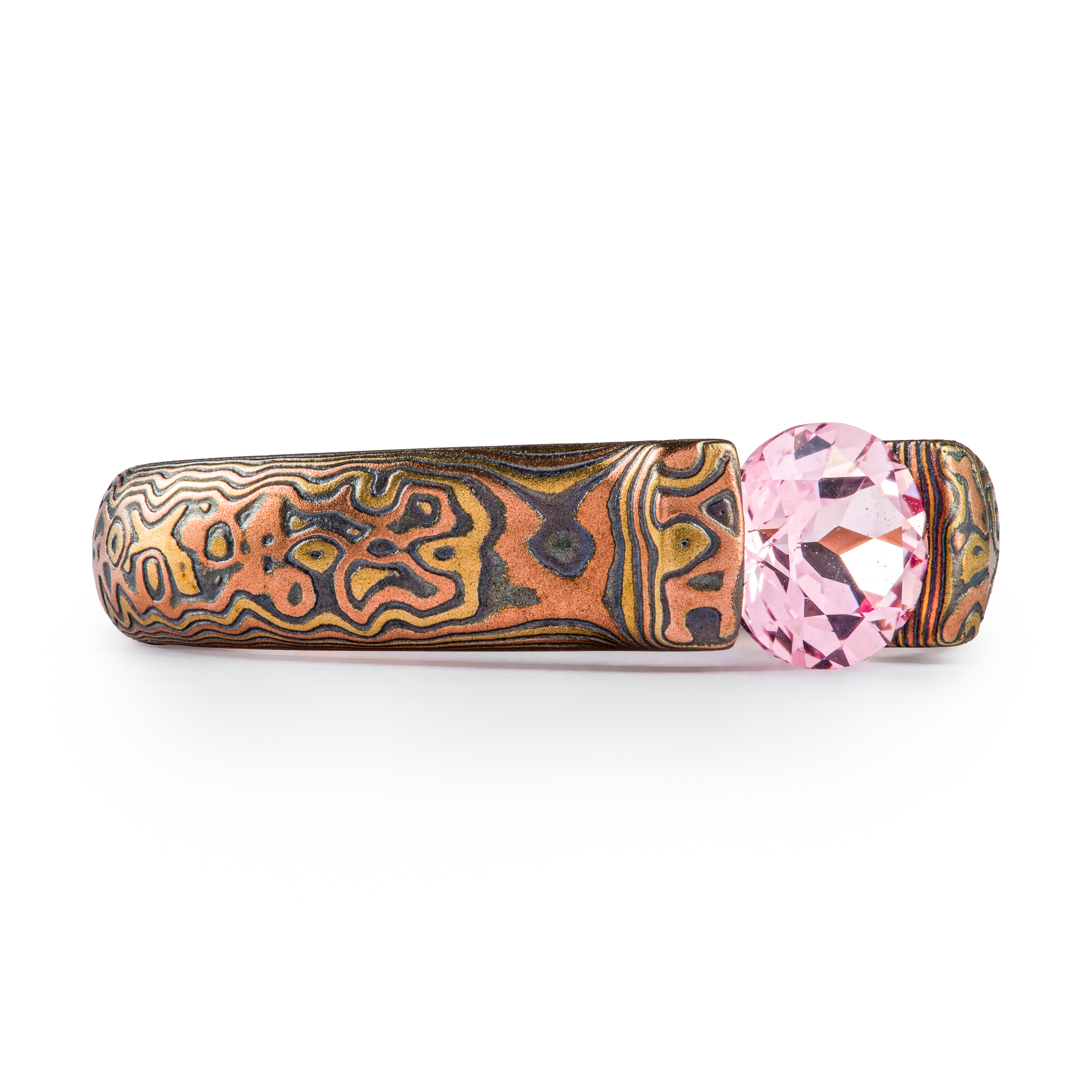 Elegant Tension Set Sapphire Mokume Ring - Image 2