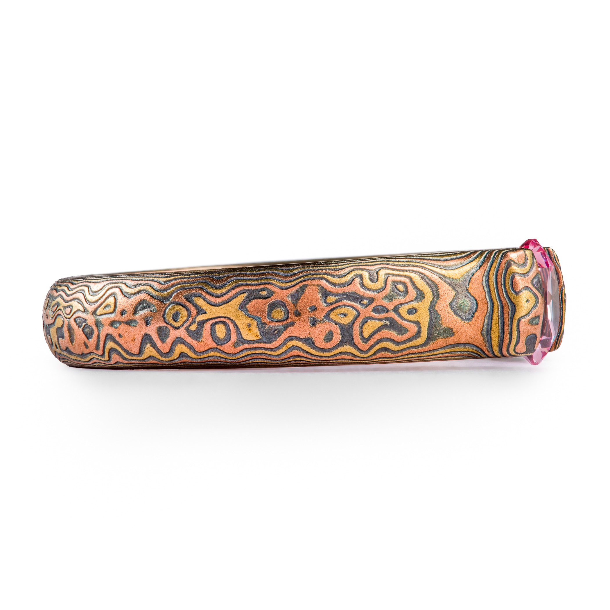 Elegant Tension Set Sapphire Mokume Ring - Image 3