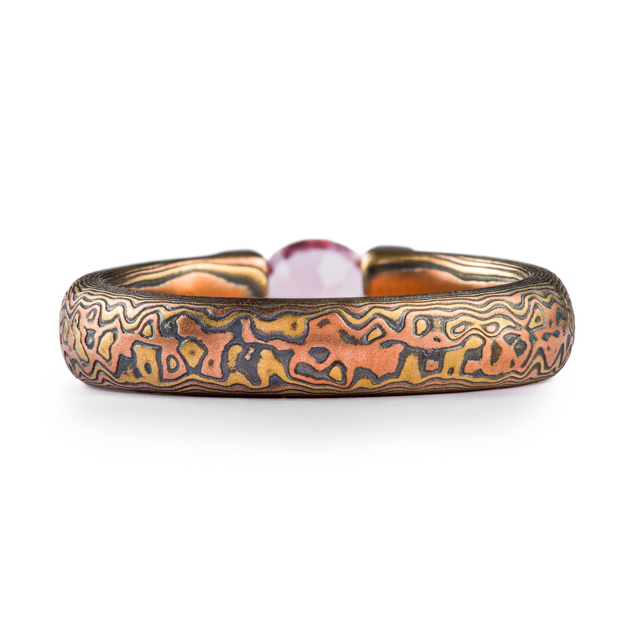 Elegant Tension Set Sapphire Mokume Ring - Image 4