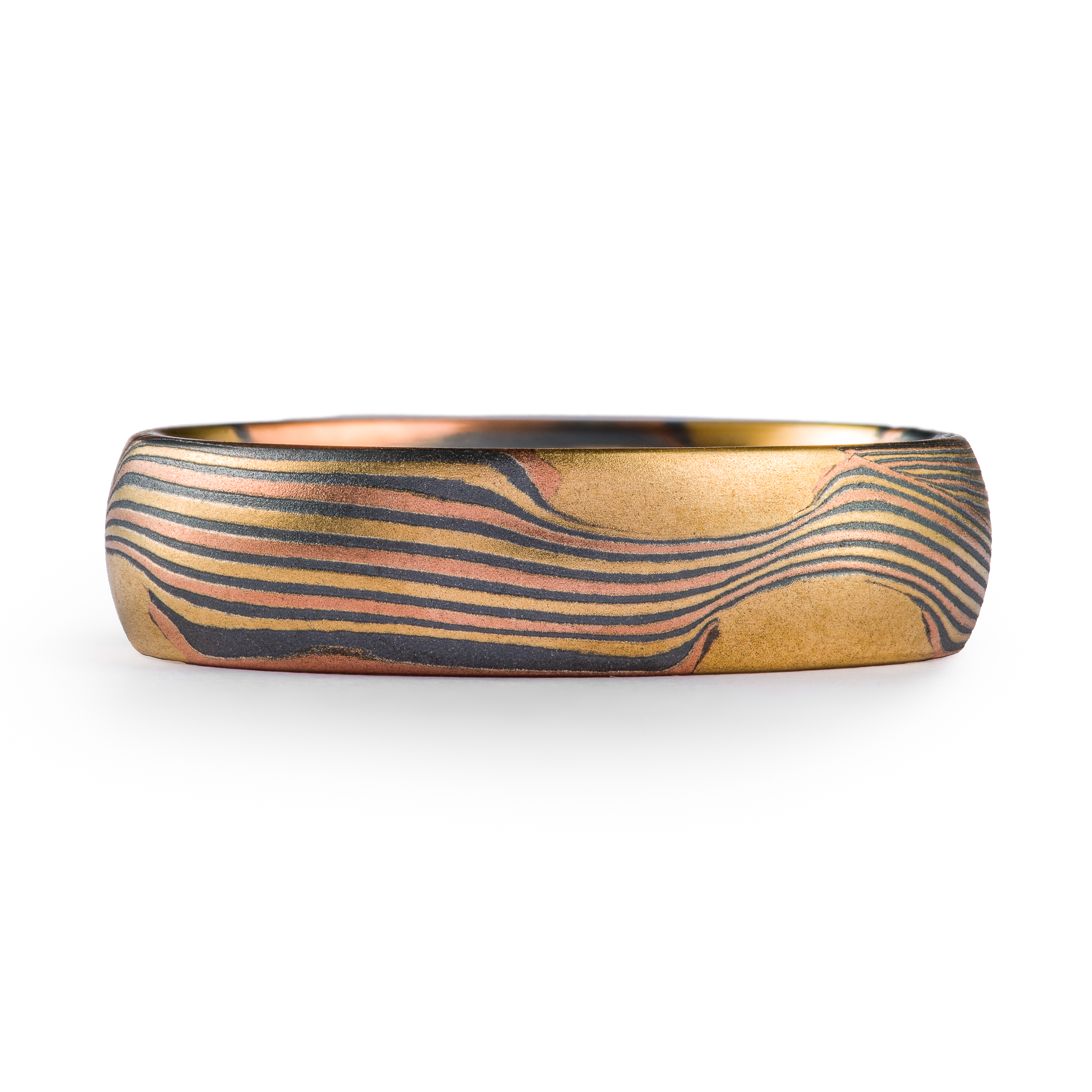 yellow gold, red gold, rose gold, silver, black, wide thick ring lines with islands of gold