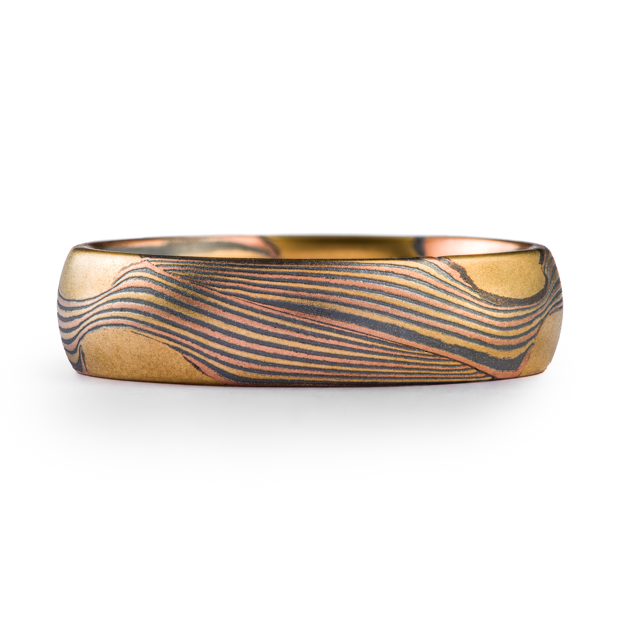 yellow gold, red gold, rose gold, silver, black, wide thick ring lines with islands of gold